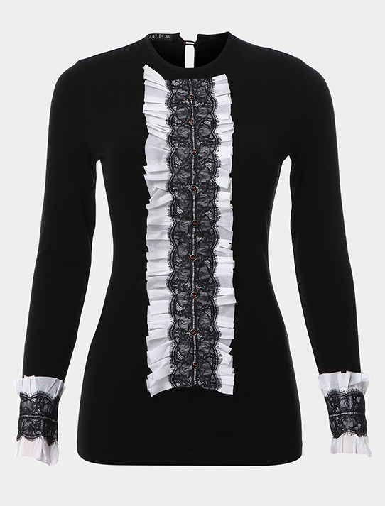 Laced Plackets & Cuffs With Frills Blouse