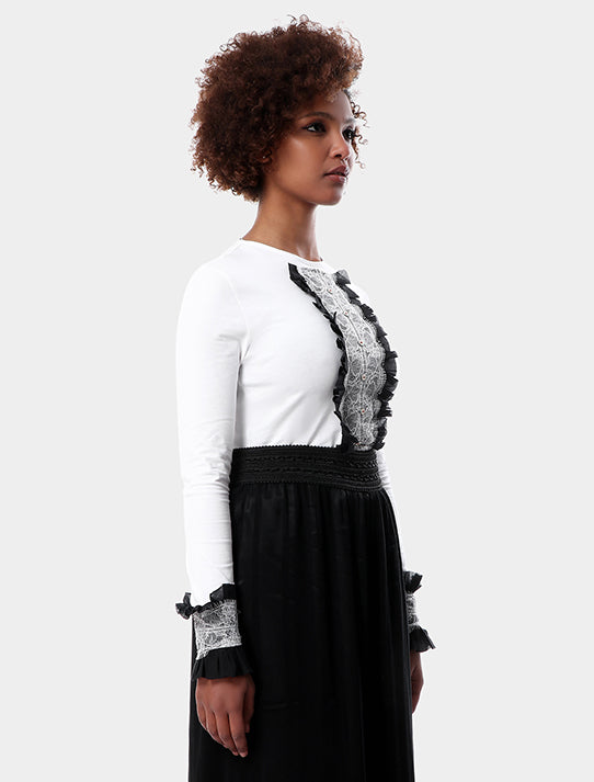 Laced Plackets & Cuffs With Frills Blouse