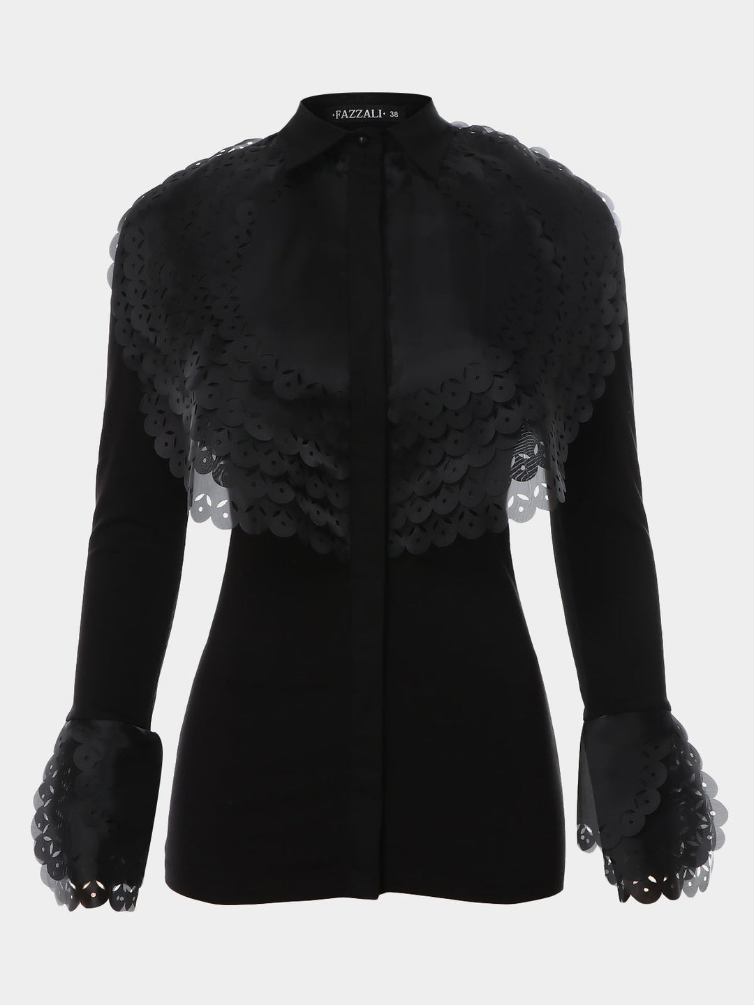 Spiral Organza Collar & Sleeves With Embroidery Blouse