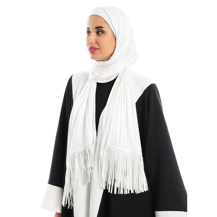 Cotton-Lycra Scarf With Leather White Trim