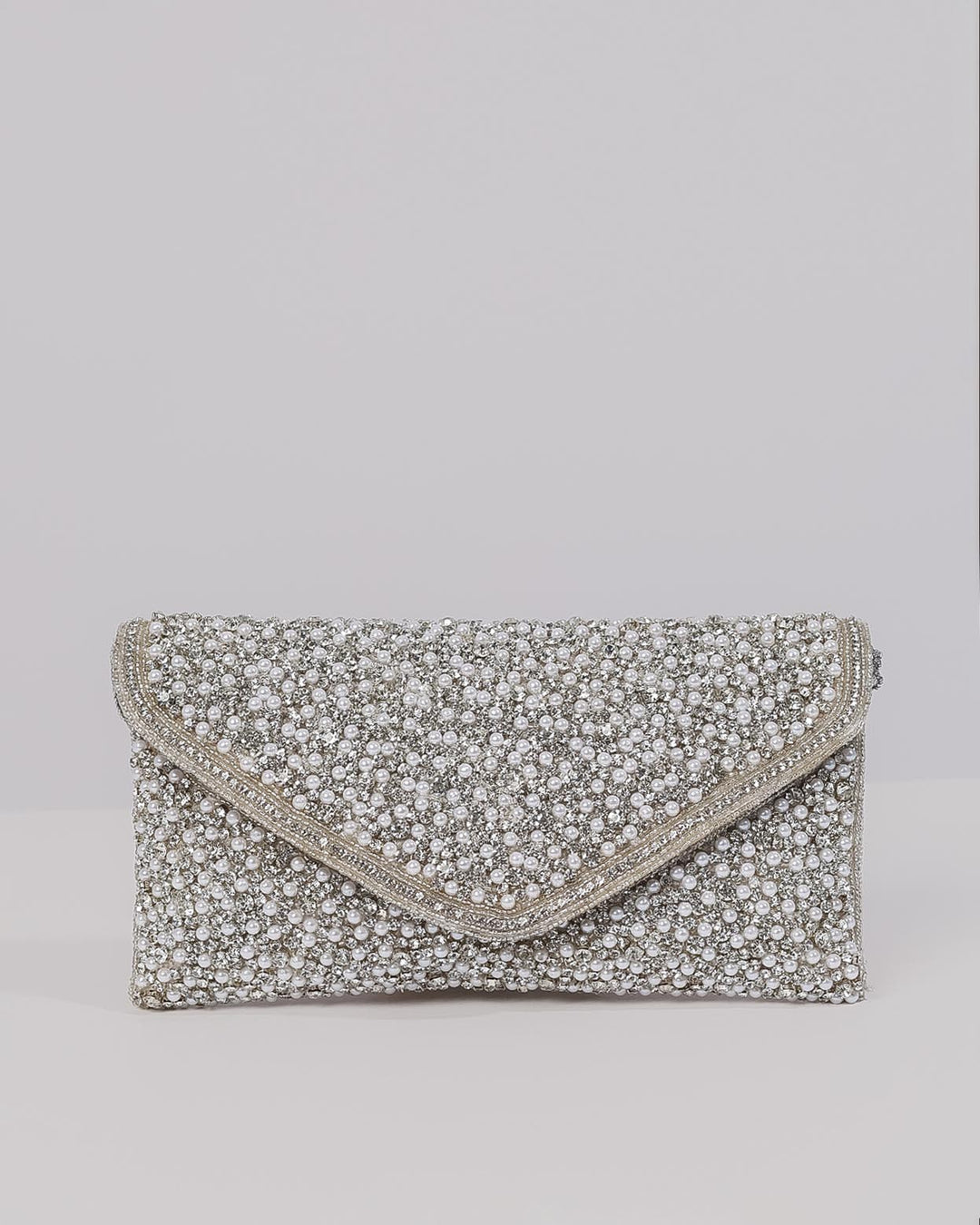 White Sequin And Rhinestones Clutch