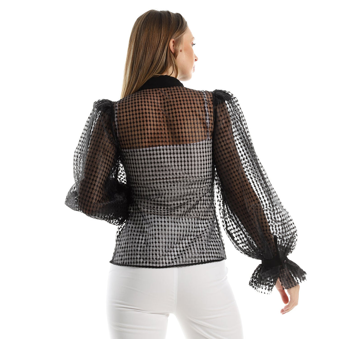 Dotted Tulle Blouse With Puffy Sleeves