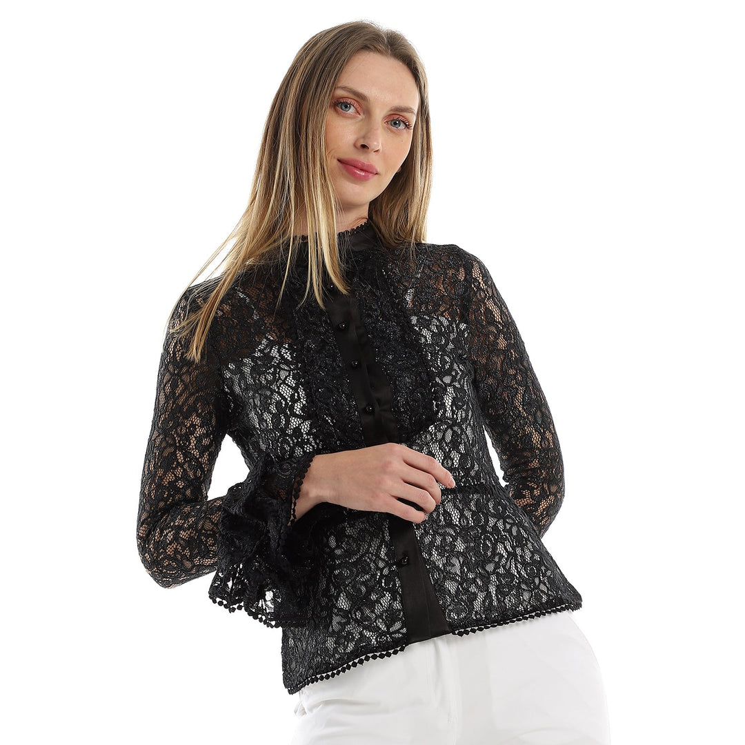 Lace Blouse Lining With Top And Ruffled Cuffs