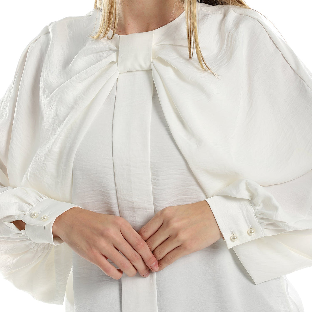 Blouse With Loose Wide Sleeves And Round Neck